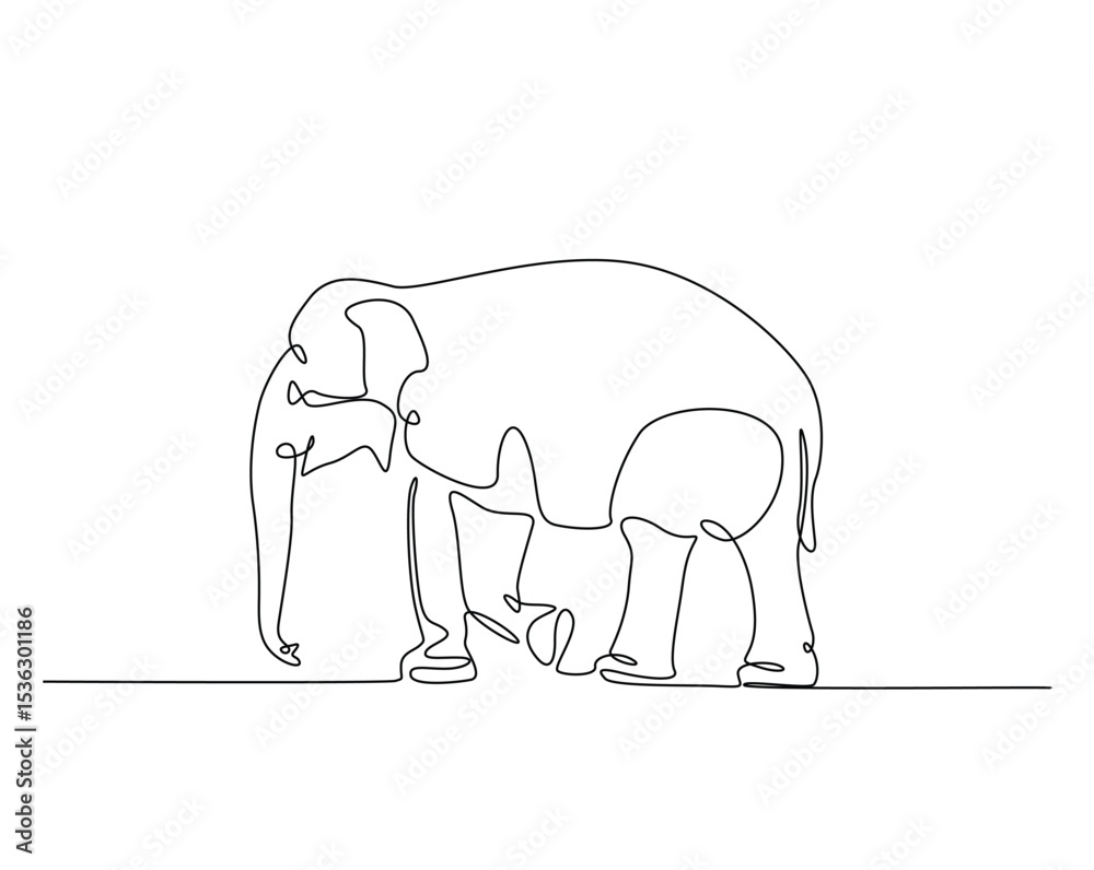 Fototapeta premium Wild elephant outline drawing illustration. one continuous line drawing of elephant.