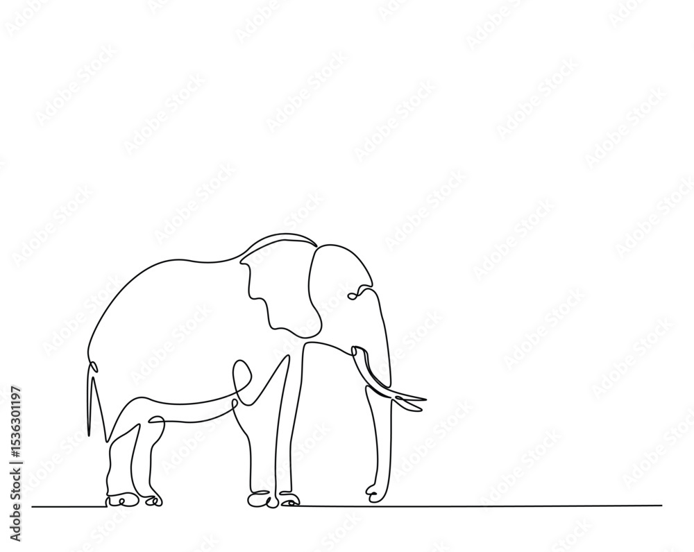 Fototapeta premium Wild elephant outline drawing illustration. one continuous line drawing of elephant.