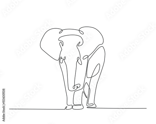 Wild elephant outline drawing illustration. one continuous line drawing of elephant.