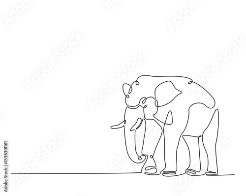 Wild elephant outline drawing illustration. one continuous line drawing of elephant.