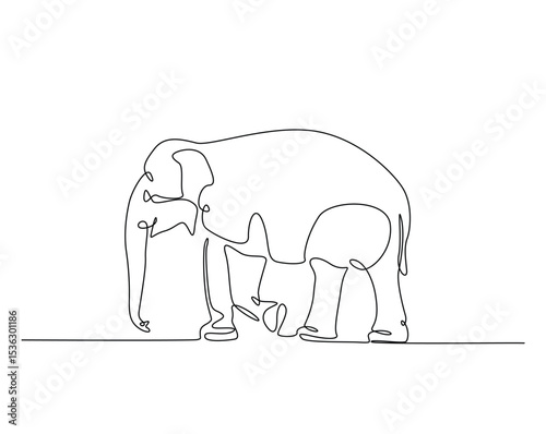 Wild elephant outline drawing illustration. one continuous line drawing of elephant.