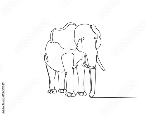 Wild elephant outline drawing illustration. one continuous line drawing of elephant.