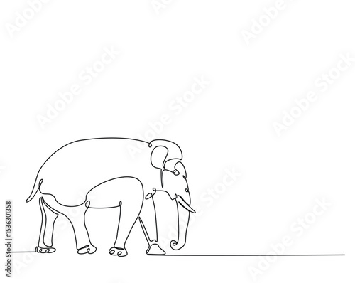 Wild elephant outline drawing illustration. one continuous line drawing of elephant.