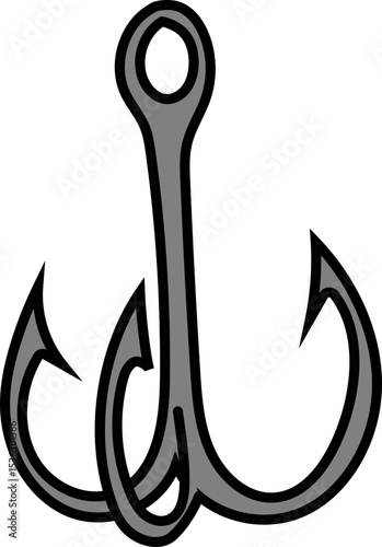 double fishing hook vector icon for fishing gear, angler equipment or marine sport illustration