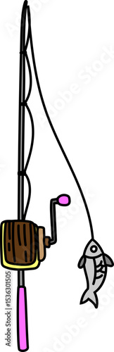rod with sink and float vector icon for fishing gear, angler equipment or marine sport illustration