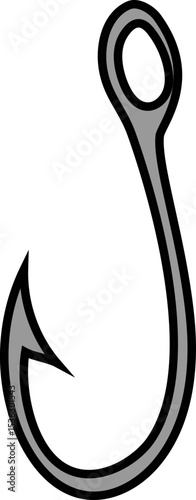 single fish hook vector icon for fishing gear, angler equipment or marine sport illustration