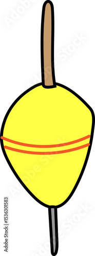 yellow fishing float vector icon for fishing gear, angler equipment or marine sport illustration