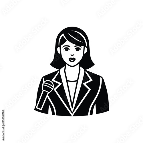 Flat and Minimal business woman with microphone icon vector illustration on white background