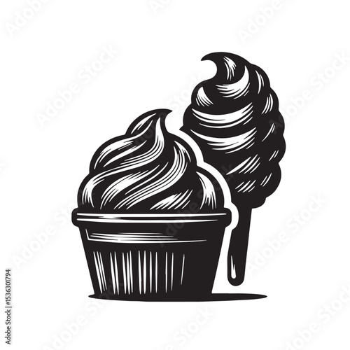 Black Gelato Silhouette Vector, High Quality Illustration on White Background