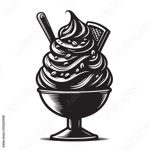 Black Gelato Silhouette Vector, High Quality Illustration on White Background