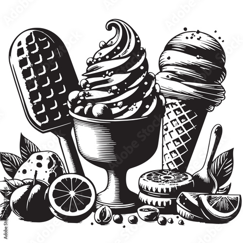 Black Gelato Silhouette Vector, High Quality Illustration on White Background