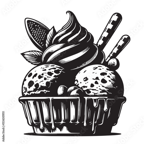 Black Gelato Silhouette Vector, High Quality Illustration on White Background