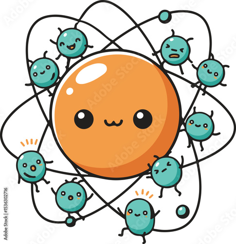 Cute Cartoon Atom with Orbiting Electrons