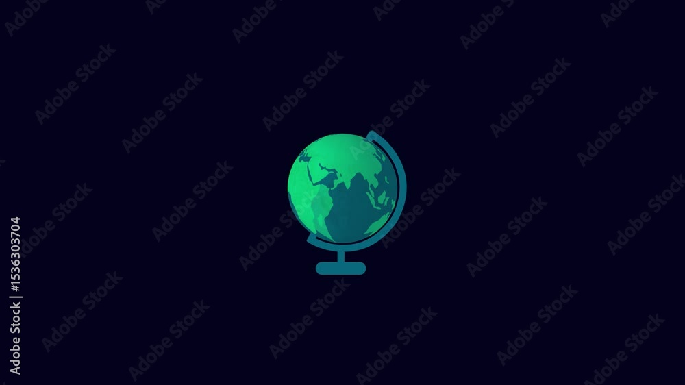 Rotating globe animation on blue background .4k loopable animation.
