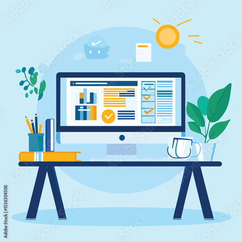 business research analysis. online education and E-learning concept. flat vector illustration, vector style simple color