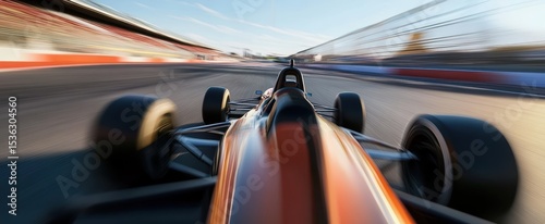 Blurred Motion of Race Car on Track with Dynamic Speed in Sunny Environment During a Competitive Racing Event