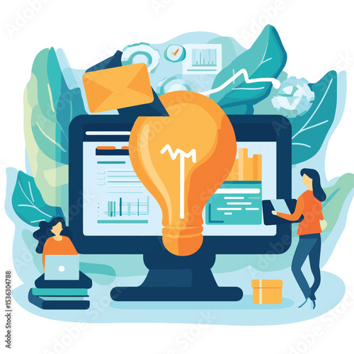 business research analysis. online education and E-learning concept. flat vector illustration, vector style simple color