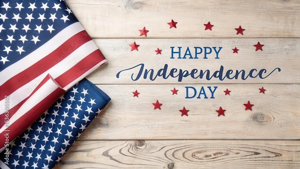 Obraz premium Happy independence day american flag and stars on wood