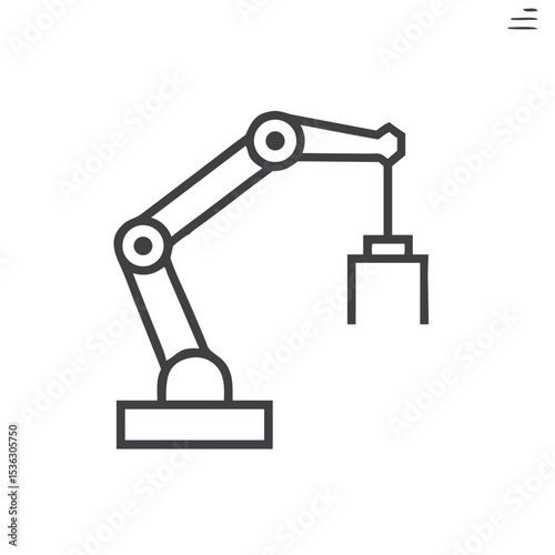 Robot Arm in Factory icon for automation blogs, business presentations, industrial websites, infographics, education