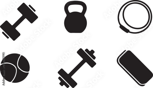 Fitness equipment icons dumbbells kettlebell medicine ball