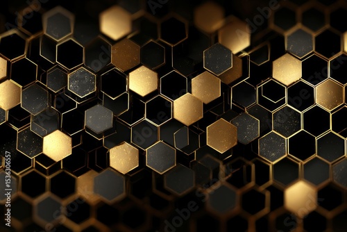 Hexagonal vector mesh in gold overlay