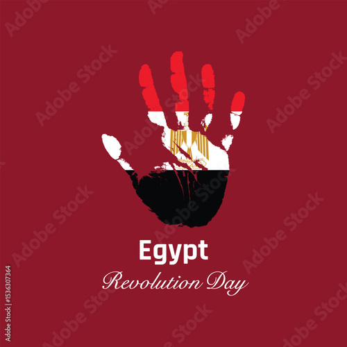 Egypt Revolution Day. Maroon color Background with hand 