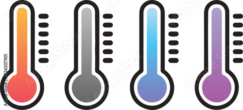 Four colorful thermometers temperature icons set
