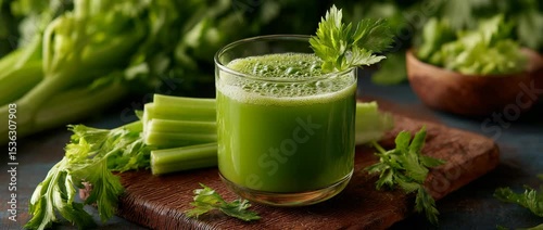 A glass of fresh celery juice