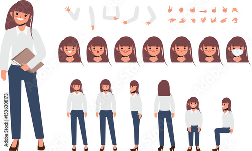 Versatile Businesswoman Character Design Poses, Expressions, and Body Parts for Animation or Illustration