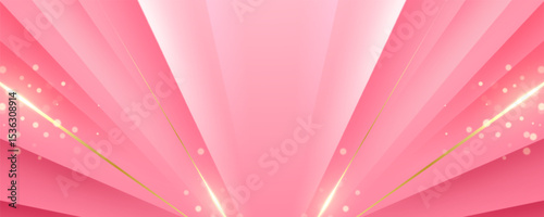 Elegant Pink Abstract Background with Golden Light Beams and Soft Bokeh Glow