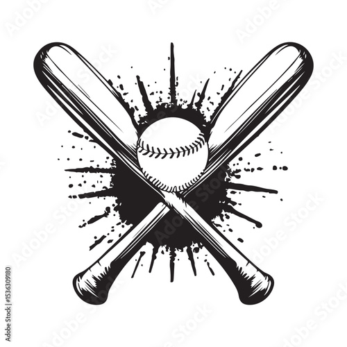 Two Crossed Baseball Bats And Ball Image Vector Isolated on white background.