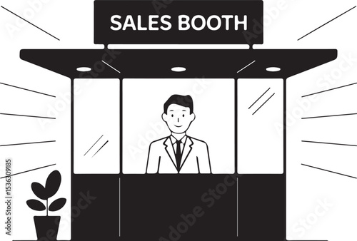 Salesperson at a modern sales booth illustration
