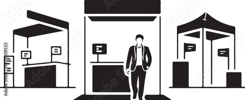 Businessman at trade show booths exhibition stands