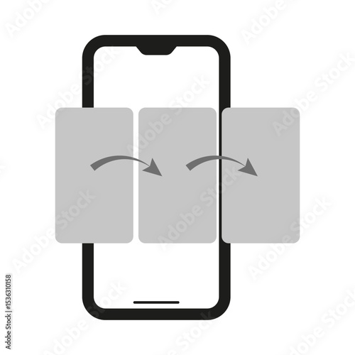 Phone icon pair. Swipe gesture symbol. Vector screen transition. Arrows motion form.