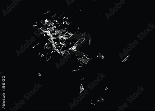 Broken glass on the black background. Isolated realistic cracked glass effect	