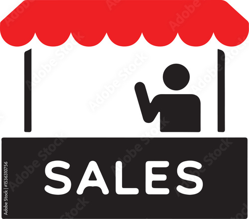 Salesperson at market stall icon graphic