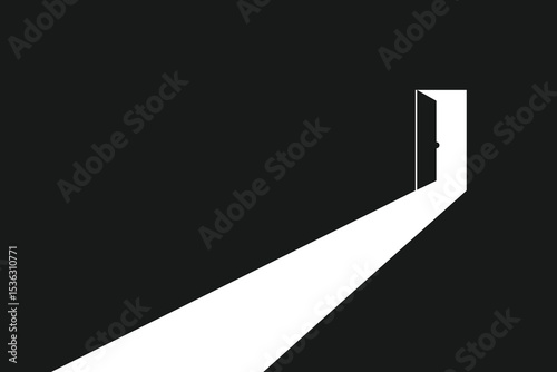 Opening door and light in the dark room abstract vector art