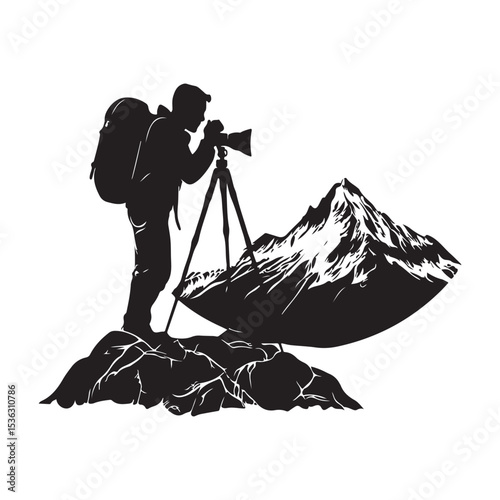 Photographer capturing a scenic view of a landscape image vector isolated on white background.