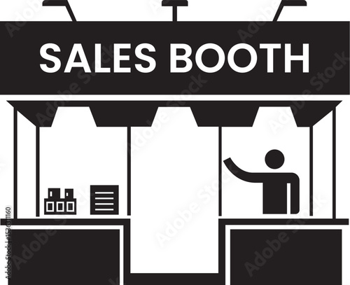 Simple black icon of a sales booth at a trade show