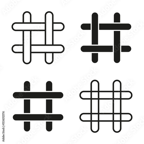Grid cross patterns. Hashtag symbol design. Vector geometric elements. Abstract line composition.
