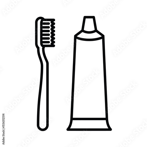 Toothbrush and Toothpaste Line Icon: Dental Care, Oral Hygiene, Health Symbol