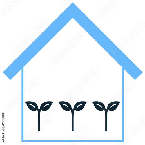 Greenhouse icon vector representing controlled environment agriculture. Ideal for illustrating plant nurseries, hydroponics, urban farming, and year-round crop production.