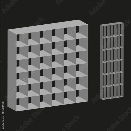 3D mesh grid. Isometric vector blocks. Volumetric square layout. Modern perspective icon.