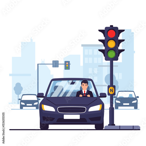 Concept vector illustration of a businessman commuting to work.