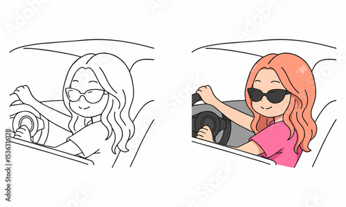 driver holds steering wheel coloring page for kids