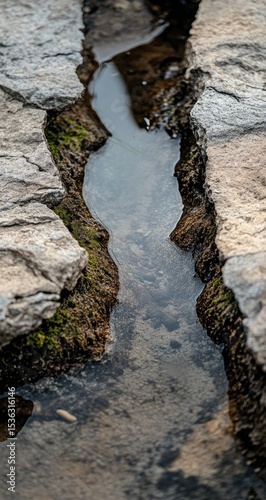 Water pooled between rough stones