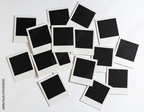 Empty polaroid photo frames laid out, soft light