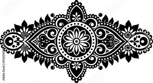 Intricate Seamless Henna Mehndi Ornament Border in Golden Tones on Black Background 