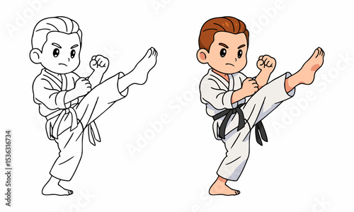 Cute boy karate coloring page for kids