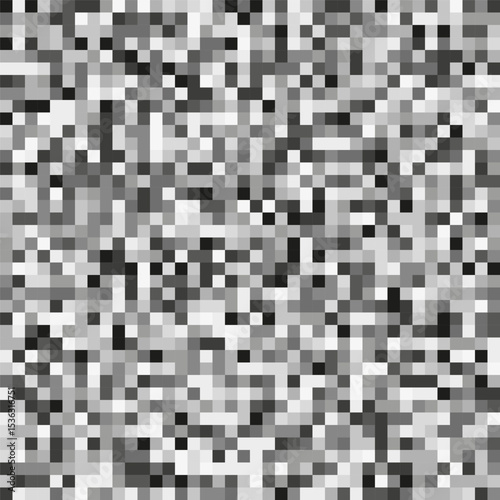 Grayscale pixel layout. Digital black white pattern. Vector abstract texture. Square seamless grid.